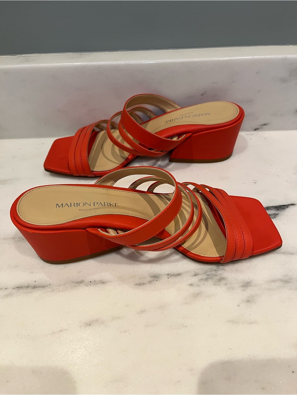 Marion Parke Red Strappy Block Heel Sandals